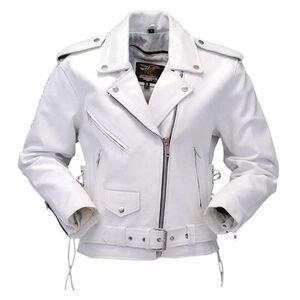 NEW 90s JAMIN LEATHER Womens XS Heavy Leather Jacket Moto Riding Biker WHITE